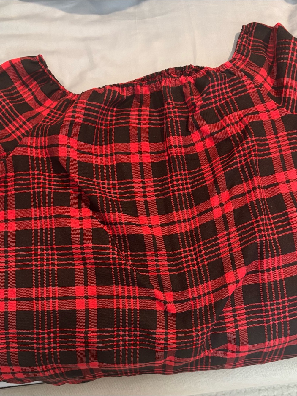SHEIN Red and Black Plaid Off-Shoulder women’s top